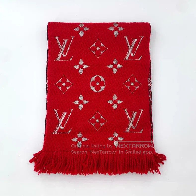 Louis Vuitton Louis Vuitton Red logo old flower full print wool fringe s Size ONE SIZE - 1 Thumbnail