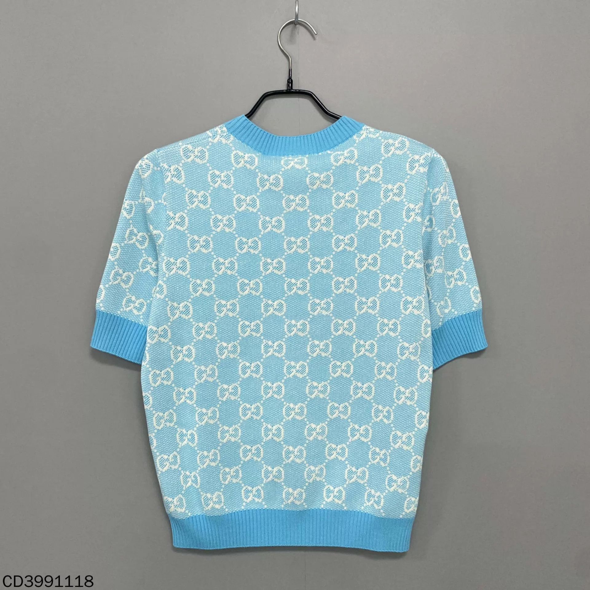 Gucci GUCCI sky blue jacquard all-over knit short sleeve M Size M / US 6-8 / IT 42-44 - 3 Thumbnail