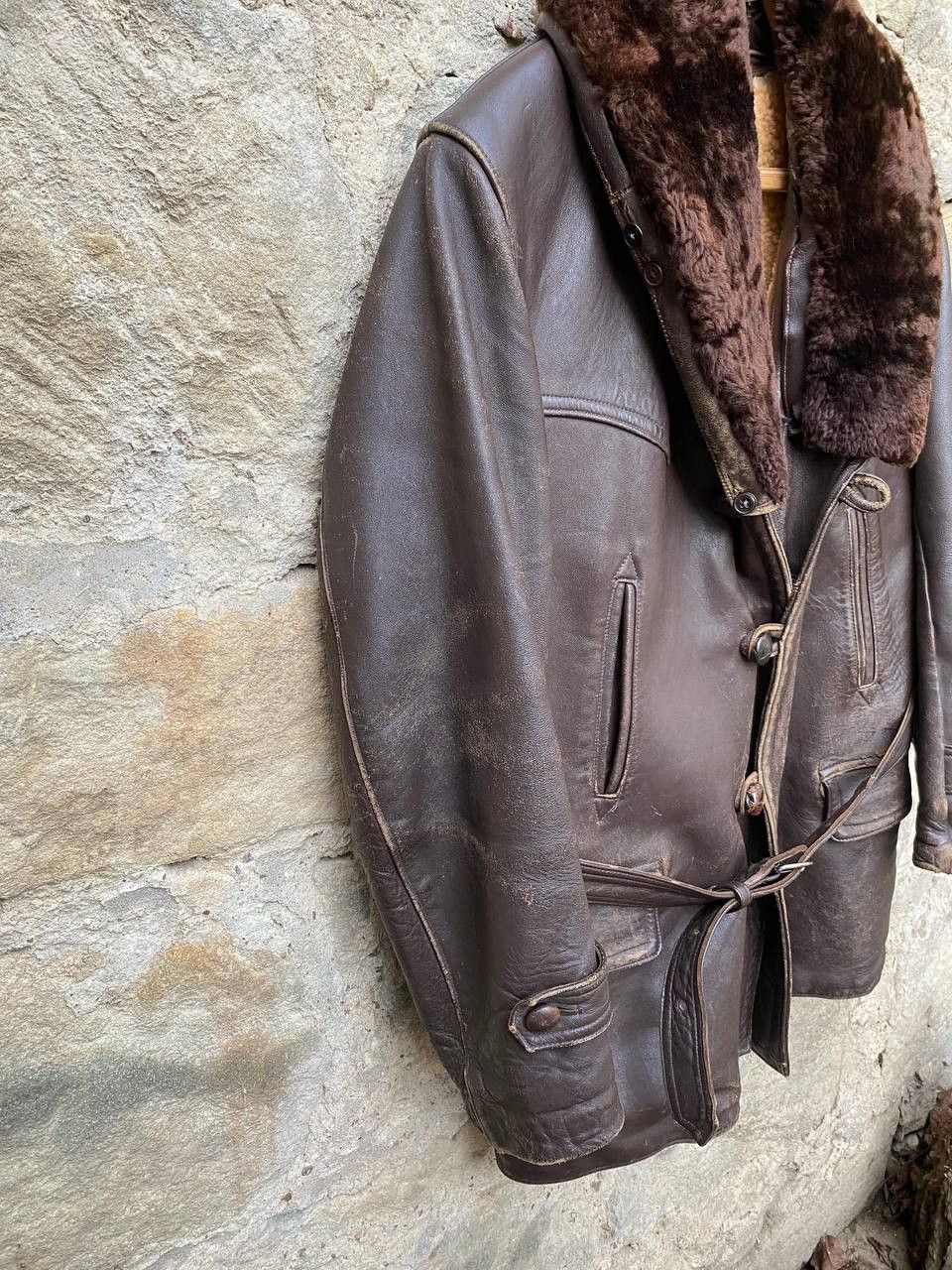 Vintage Retro 30s 40s Brown French BARNSTORMER Leather Coat Size US L / EU 52-54 / 3 - 3 Thumbnail
