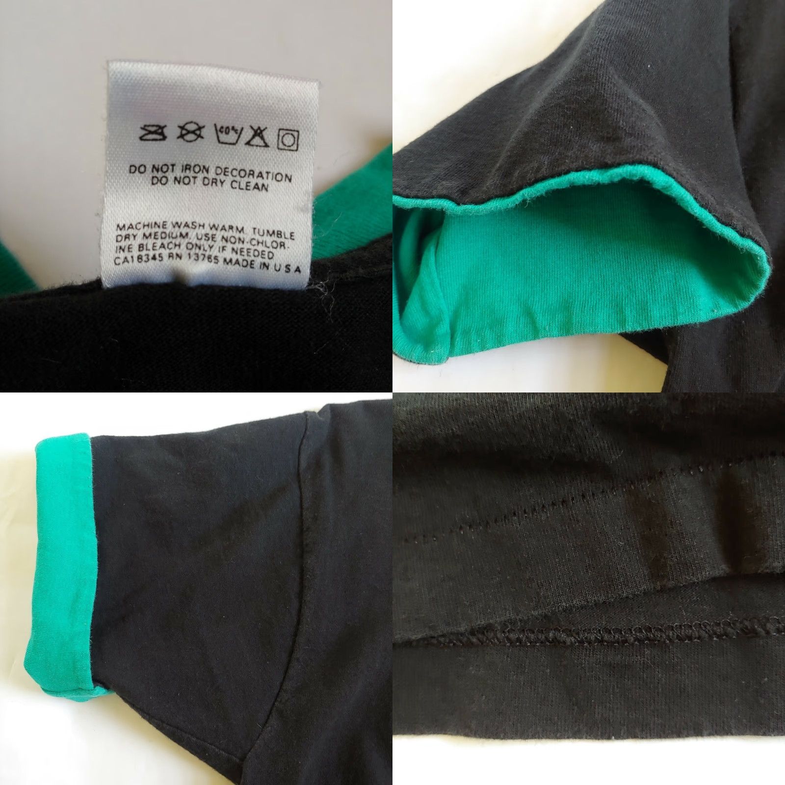 Fruit Of The Loom VINTAGE Fruit of the Loom Oswego New York Shirt L Mens Black Teal Cuffs Single Stitch Retro USA Shirt (T-Shirt) Size US L / EU 52-54 / 3 - 8 Thumbnail