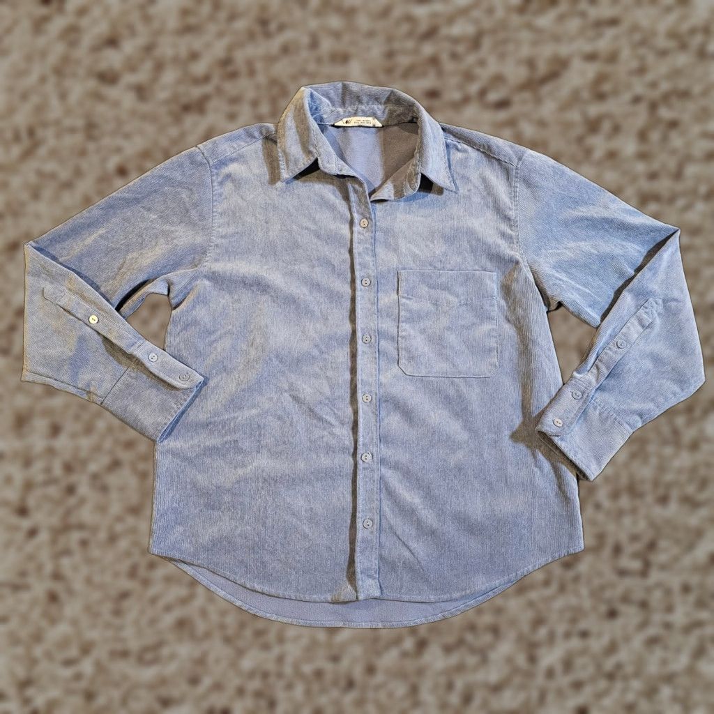 Zara Zara Top Womens Medium Blue Corduroy Button Shacket Long Sleeve Casual Blouse Shirt M Women Vintage No Size M / US 6-8 / IT 42-44 - 1 Thumbnail