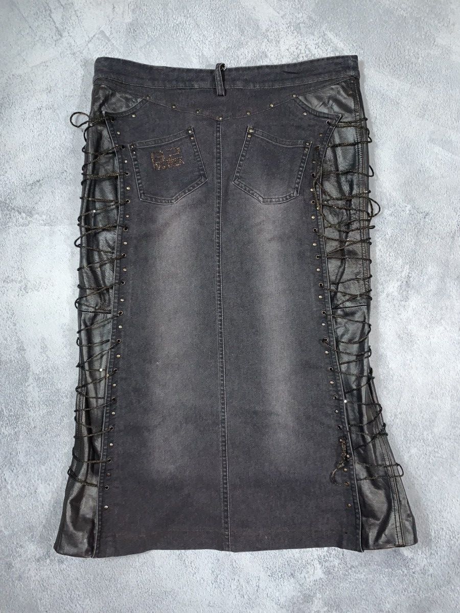 Japanese Brand × Vintage Vintage Y2K Denim/Leather faded maxi skirt Japanese bondage Size 32" / US 10 / IT 46 - 7 Thumbnail