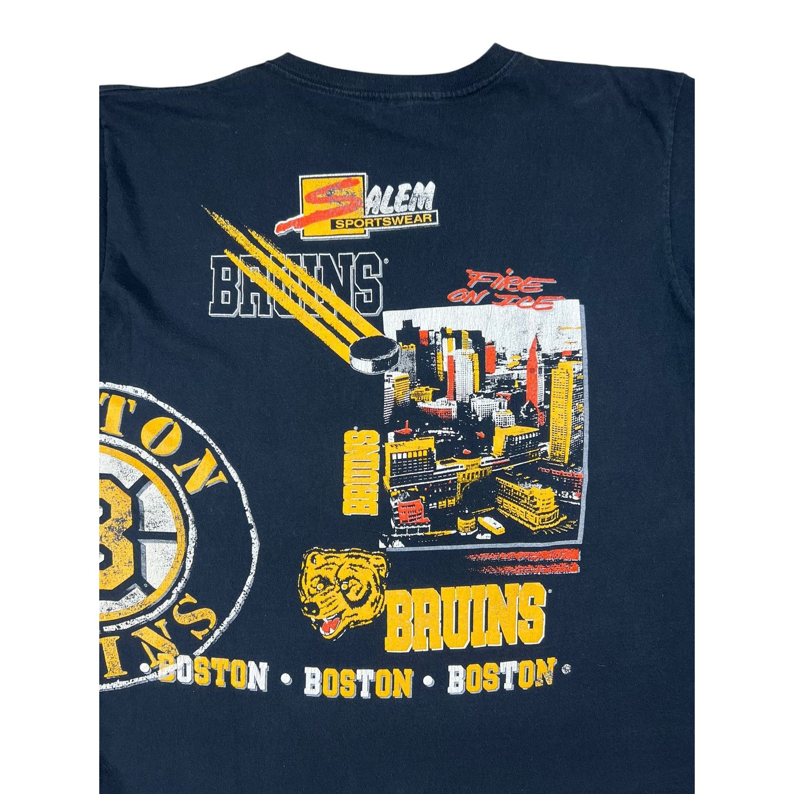 NHL × Salem Sportswear × Vintage Vintage 1990 Salem Sports Boston Bruins Fire on Ice AOP tee Size US XL / EU 56 / 4 - 8 Thumbnail