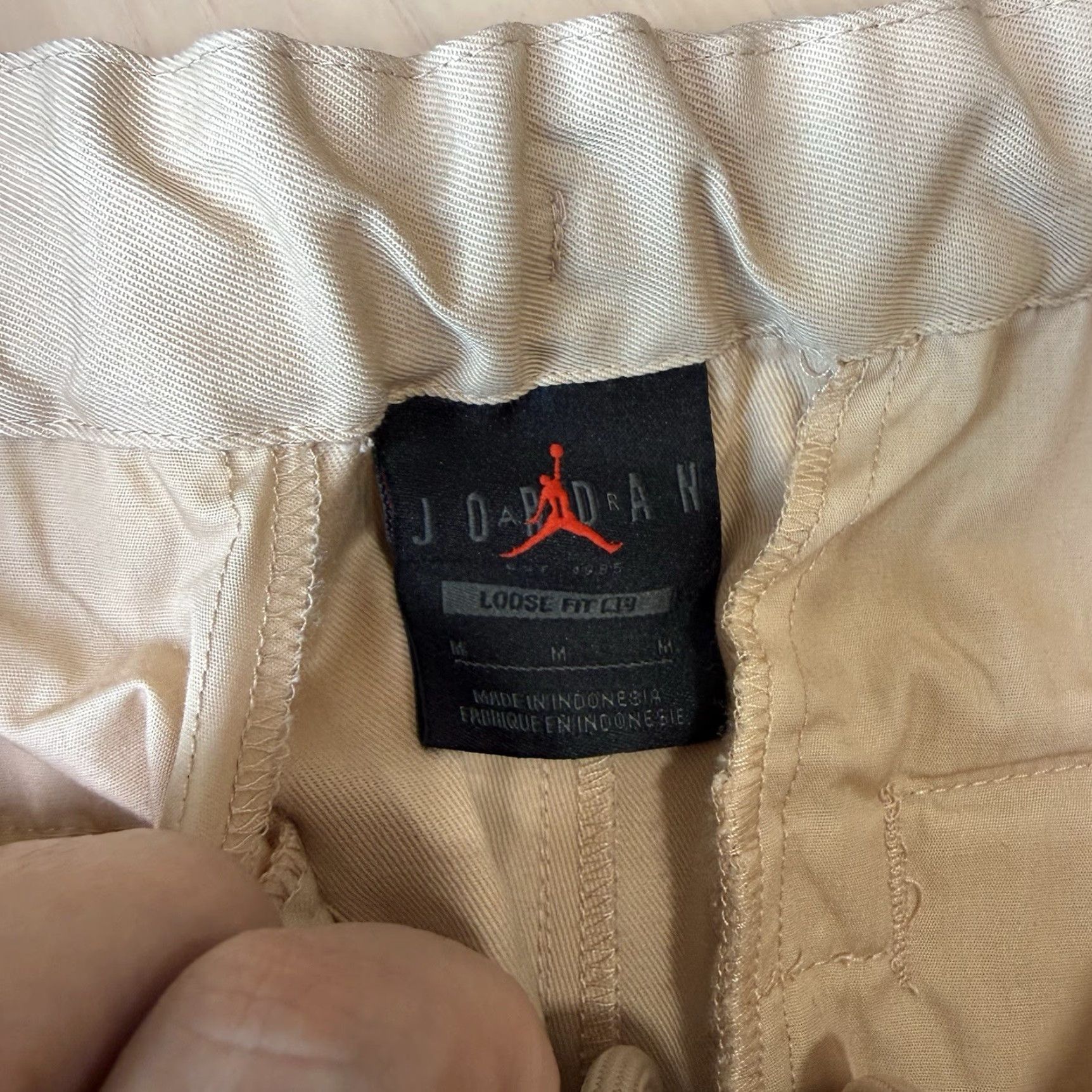 Jordan Brand Air Jordan J Balvin Woven Trousers Medium Beige Cargo Wide-Leg Men’s Pants 5-Pocket Inseam 31 in Classic USA Logo Spring Summer Fall Winter Styles Size US 31 - 7 Thumbnail