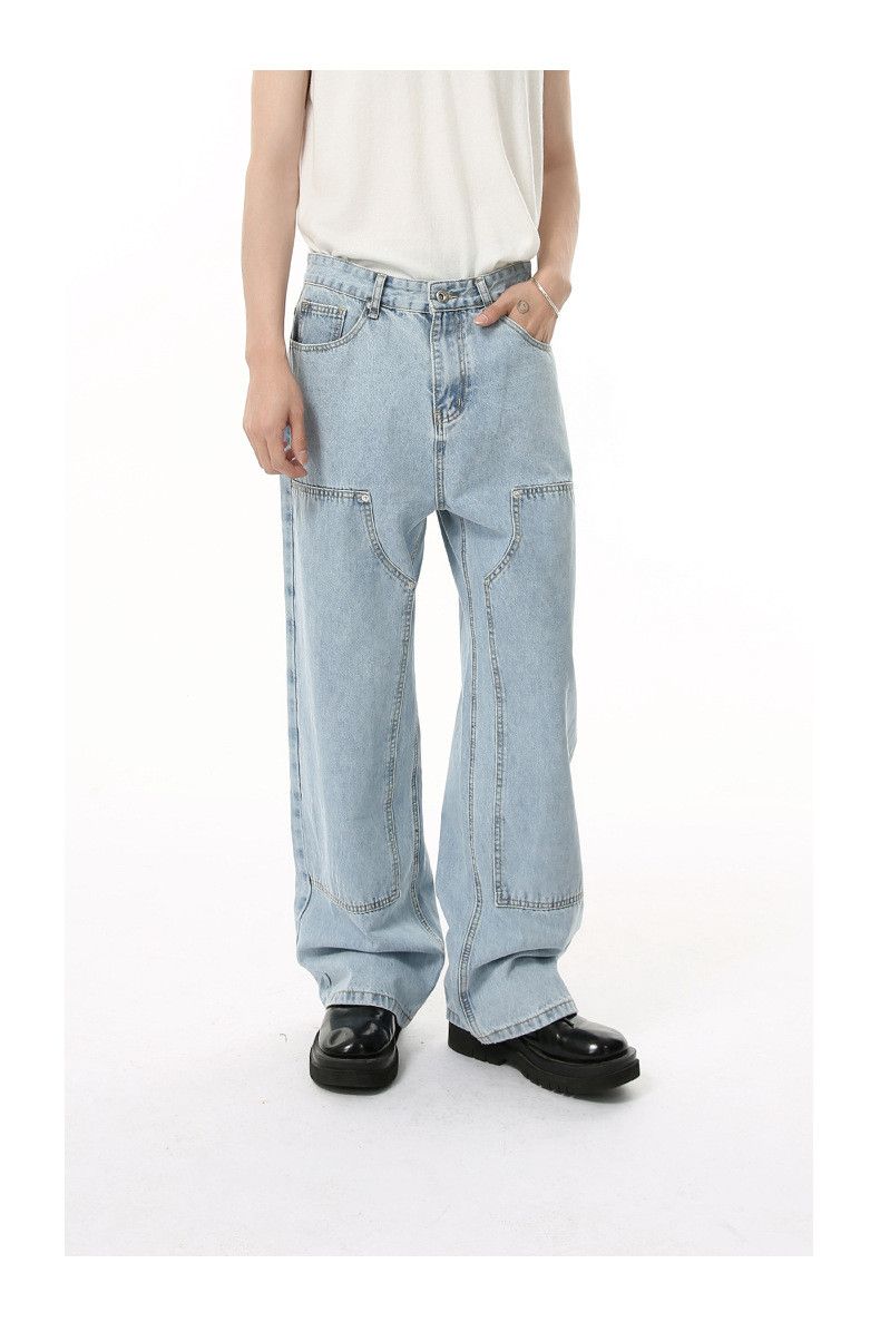 Japanese Brand Men's Japanese retro patchwork straight washed loose jeans Size US 32 / EU 48 - 2 Thumbnail