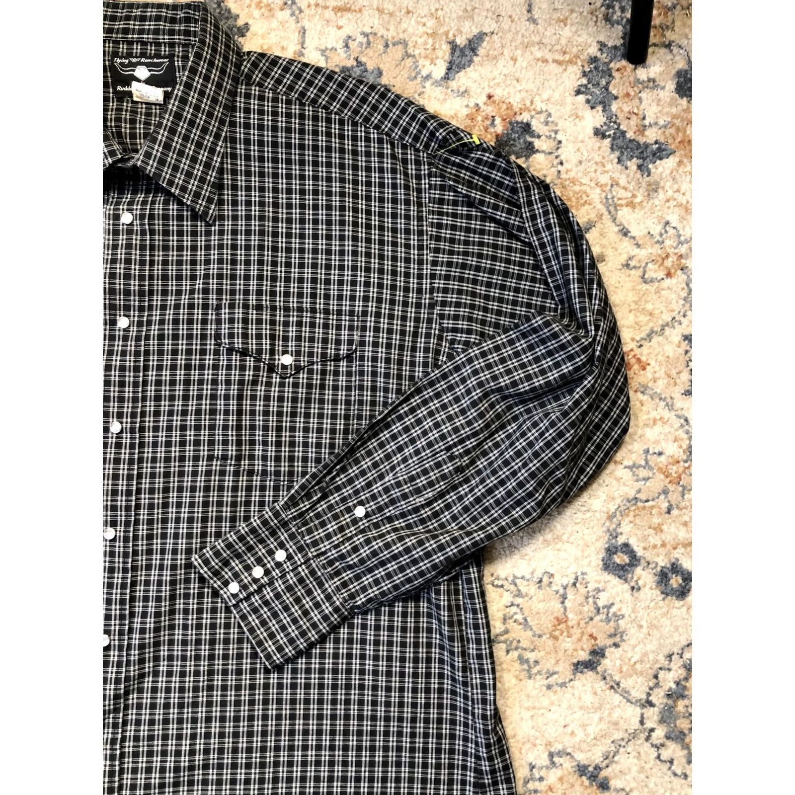 Vintage Flying R Ranchwear Shirt Mens 2XL Black White Plaid Pearl Snap Western Made USA Shirt Size US XXL / EU 58 / 5 - 4 Thumbnail