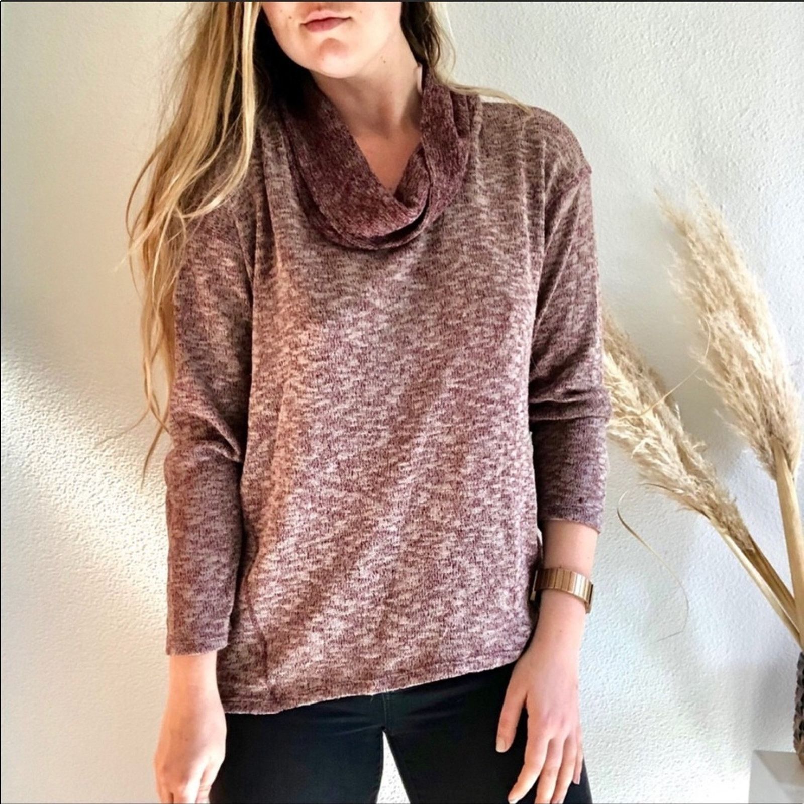 Nordstrom NORDSTROM Cowl Neck Long Sleeve Maroon Pullover Sweater Top Size L / US 10 / IT 46 - 2 Thumbnail