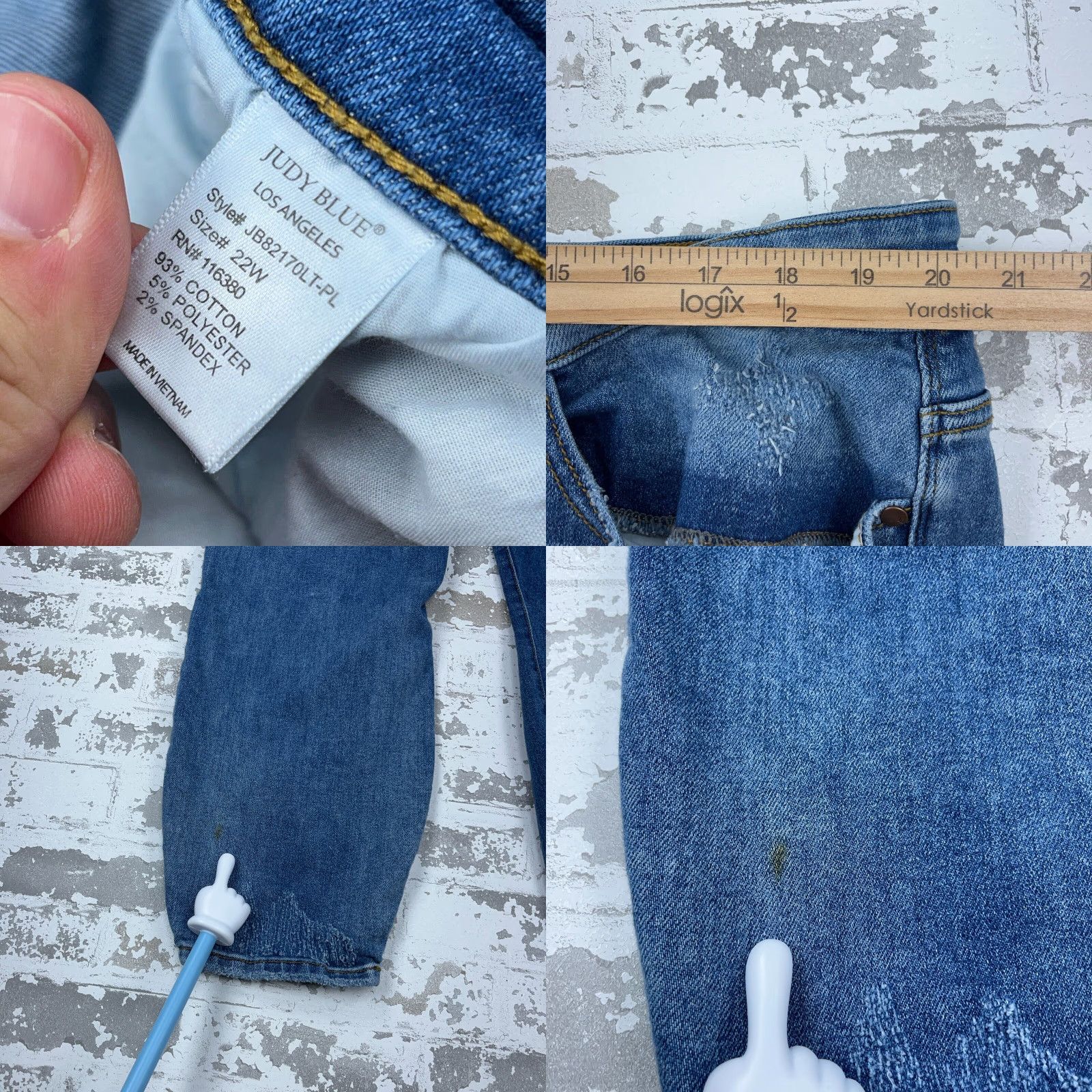 Vintage Judy Blue Jeans Women 22W Boyfriend Fit Jeans Medium Wash Blue Distressed Stretch 5-Pocket Size 40" / US 18 - 9 Thumbnail
