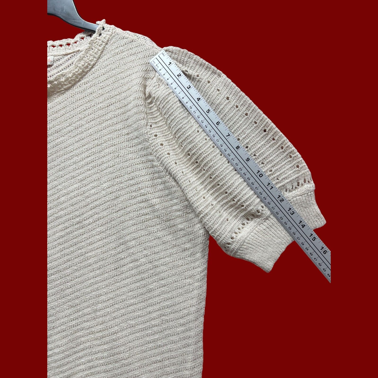 Other Knox Rose - Women's Crochet Pointelle Sweater With Short Puf Size XXL / US 16-18 / IT 52-54 - 9 Thumbnail