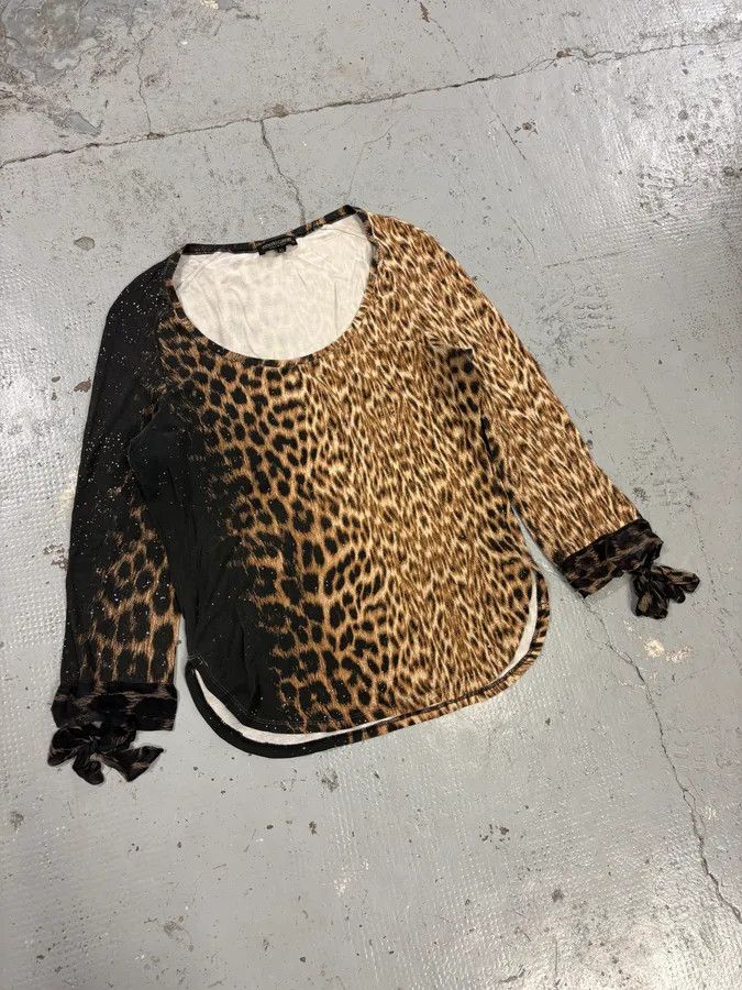 Roberto Cavalli 2000s Roberto Cavalli Leopard Silk Longsleeve T-Shirt Size S / US 4 / IT 40 - 4 Thumbnail