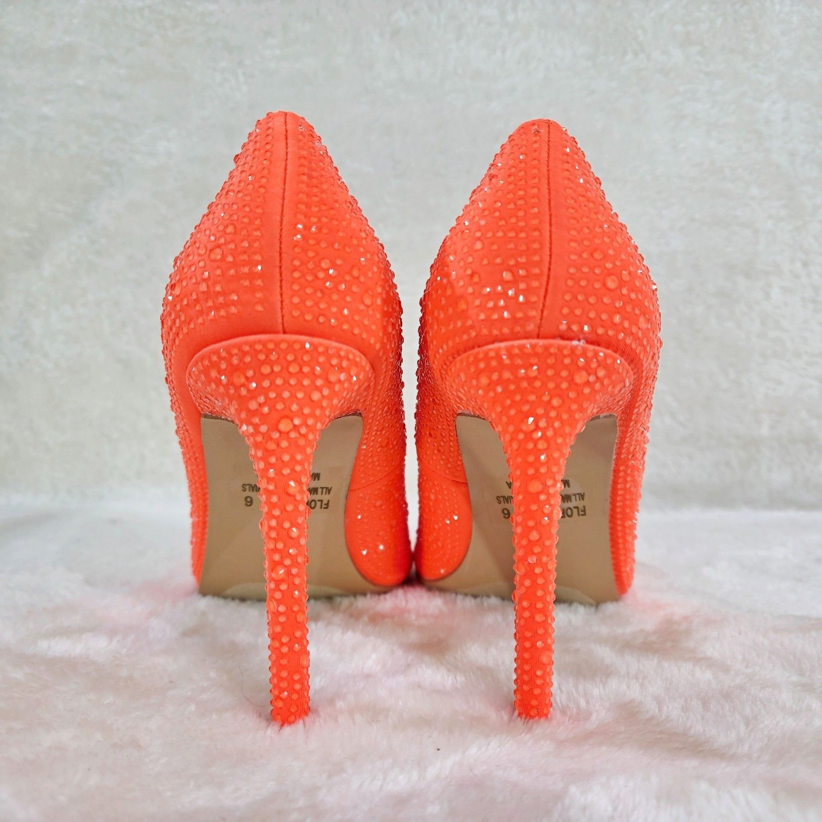 Other Shock Neon Bright Orange High Heel Stiletto Pumps Rhinestone Size US 7 / IT 37 - 5 Thumbnail