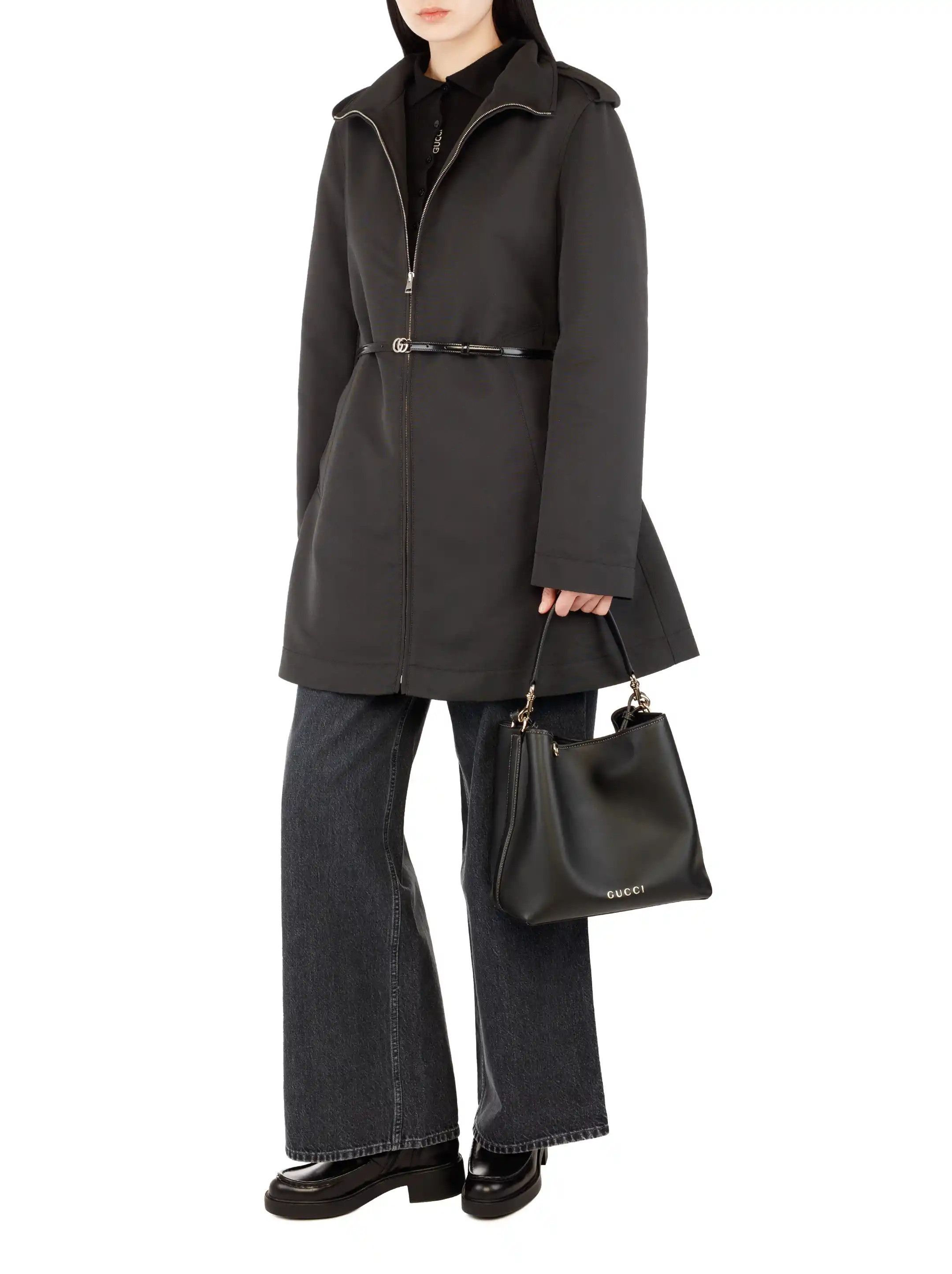 Gucci o1B3y1r0526 Nylon Faille Coat in Black Size M / US 6-8 / IT 42-44 - 2 Thumbnail