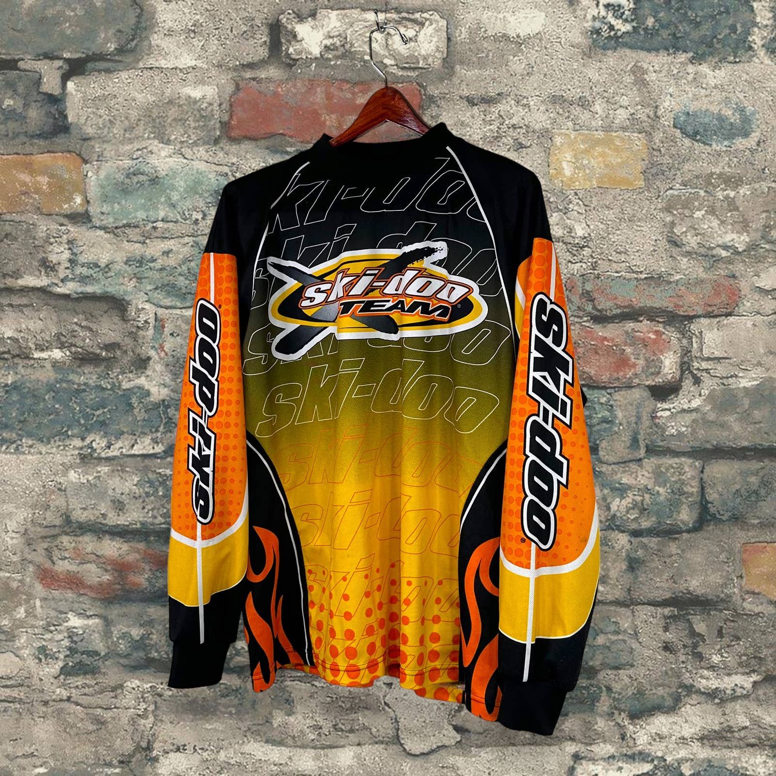 Japanese Brand Vintage Ski Doo Motocross Jersey Jet Black Orange Yellow 90s Size US L / EU 52-54 / 3 - 3 Thumbnail