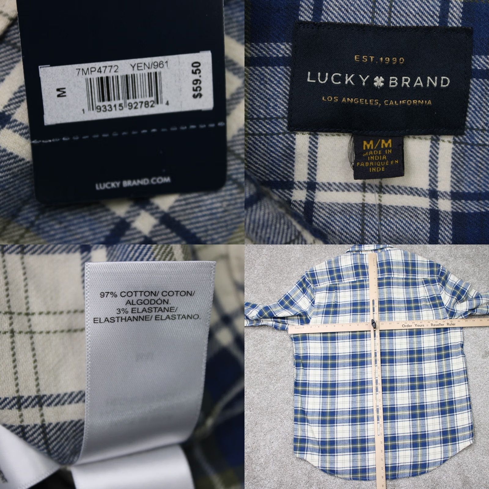 Lucky Brand Lucky Brand Button-Up Shirt Mens Medium Blue Plaid Cotton Long Sleeve NWT Size US M / EU 48-50 / 2 - 8 Thumbnail