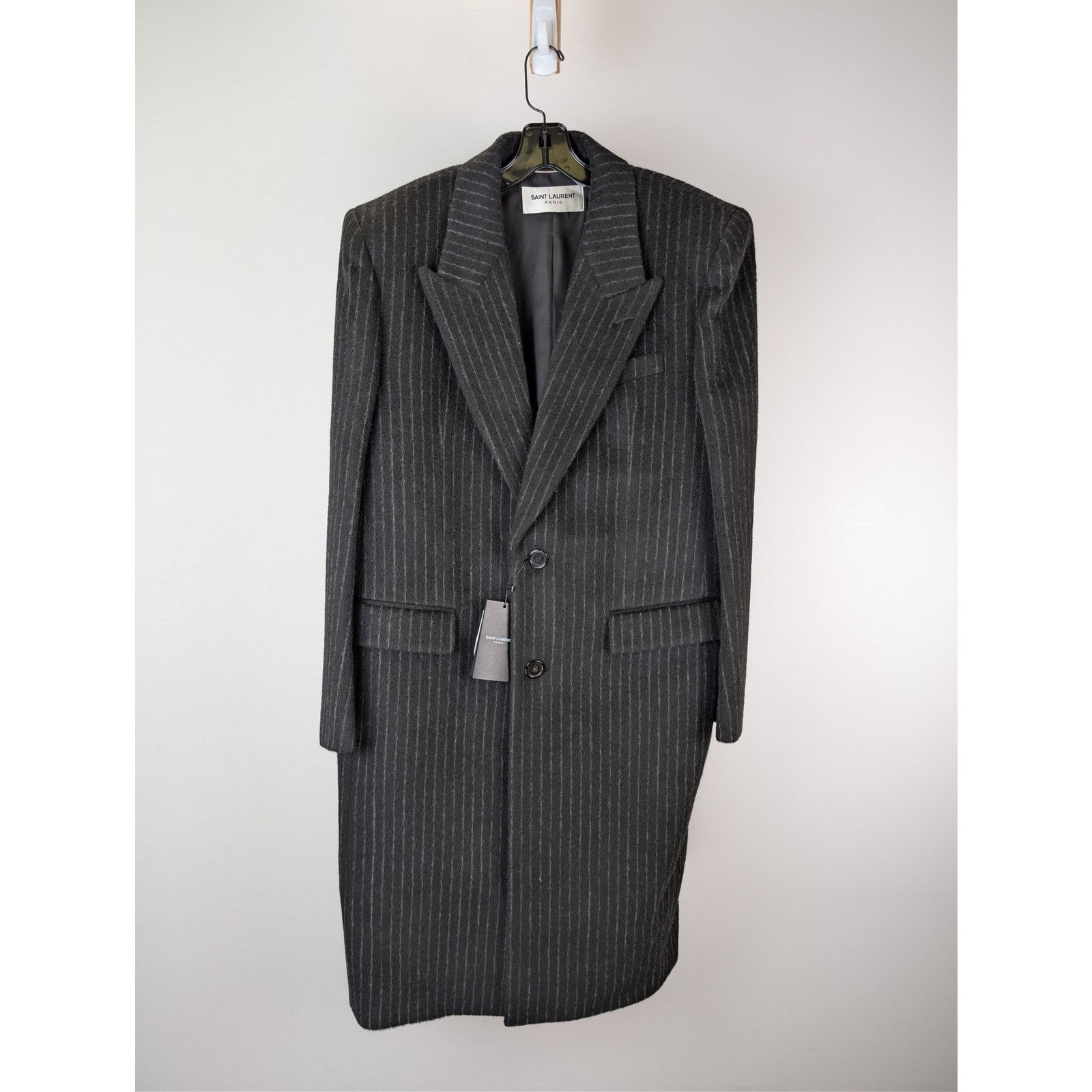 Saint Laurent Paris o1rshd1 Manteau Rayure Relief Stripe Coat Anthracite Chalk Size US M / EU 48-50 / 2 - 1 Thumbnail