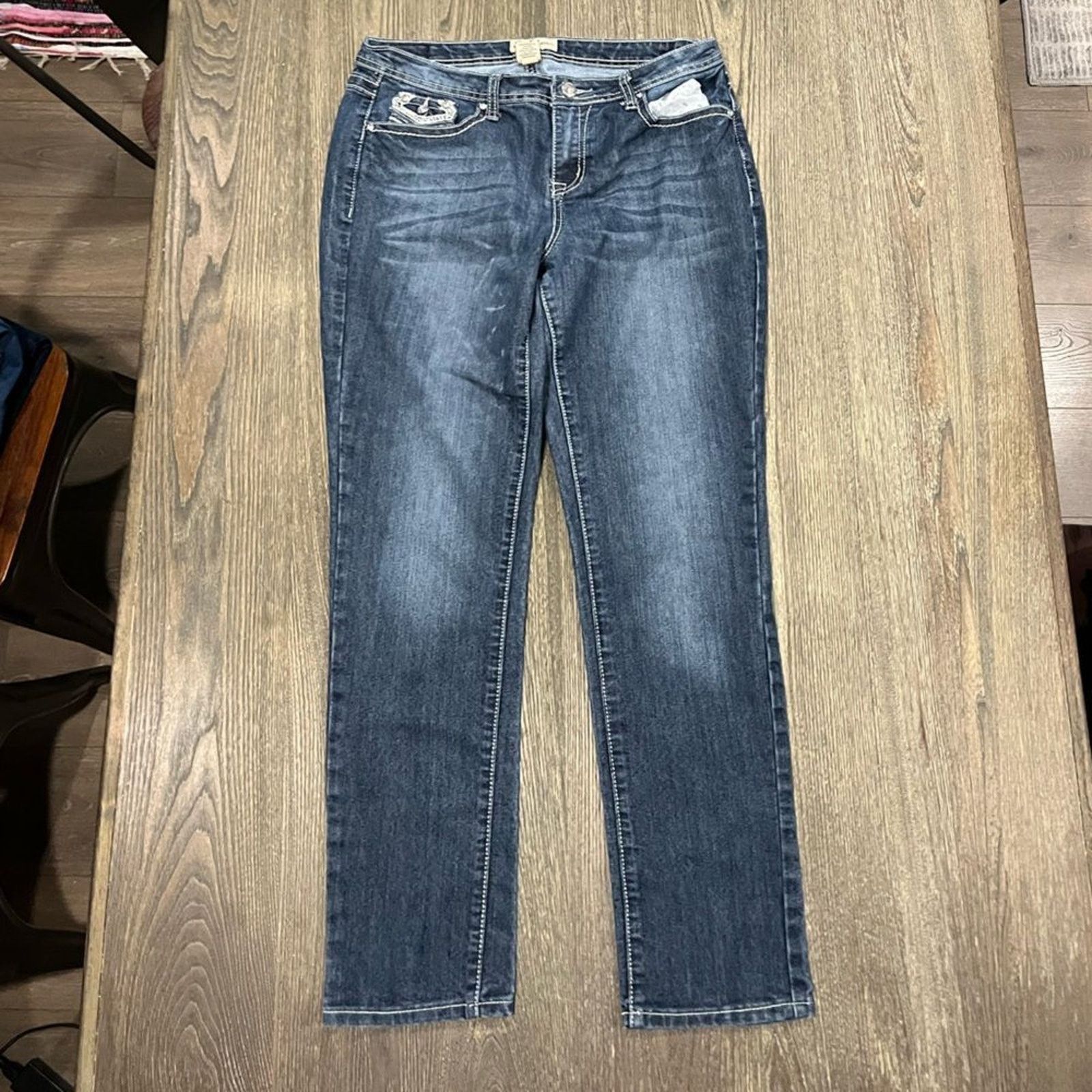 Earl Jeans Earl Jean Straight Jeans Mid-Rise Beaded Embellished Sz 12 Size 34" / US 12 / IT 48 - 1 Thumbnail