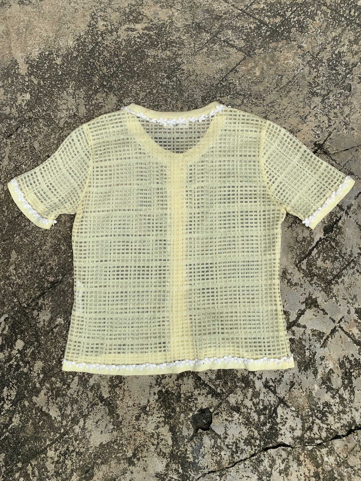 Japanese Brand × Vintage 1990s Antico Jenice Crochet Knit Button Up Floral Trim Top Size M / US 6-8 / IT 42-44 - 3 Thumbnail