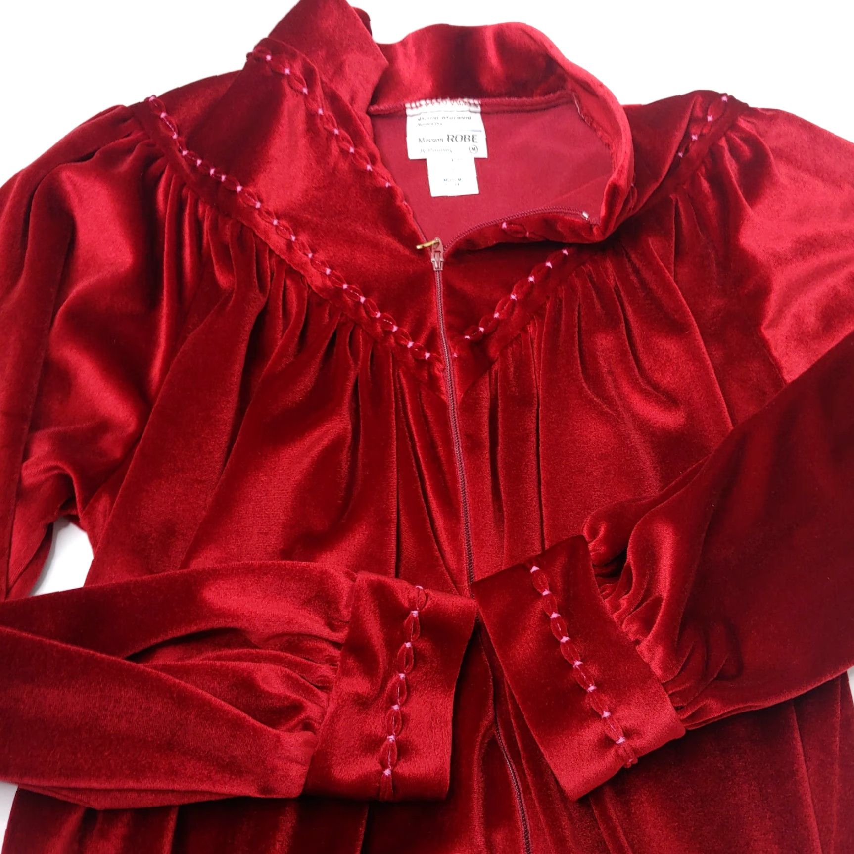 JCPenney VINTAGE JC Penney M Misses Robe Velour 1/2 Zip Long Gown 1980s Maroon Red EUC Womens M 12-14 Size ONE SIZE - 3 Thumbnail