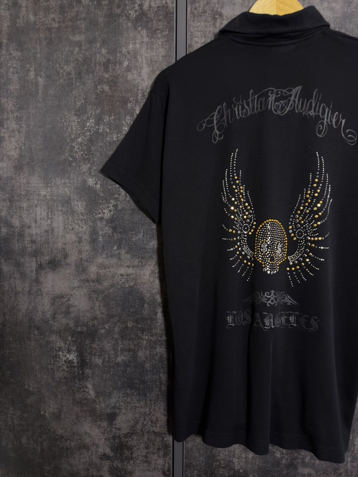 Christian Audigier Vintage Christian Audigier Skull Rhinestones Y2K Polo Tshirt Size US L / EU 52-54 / 3 - 3 Thumbnail