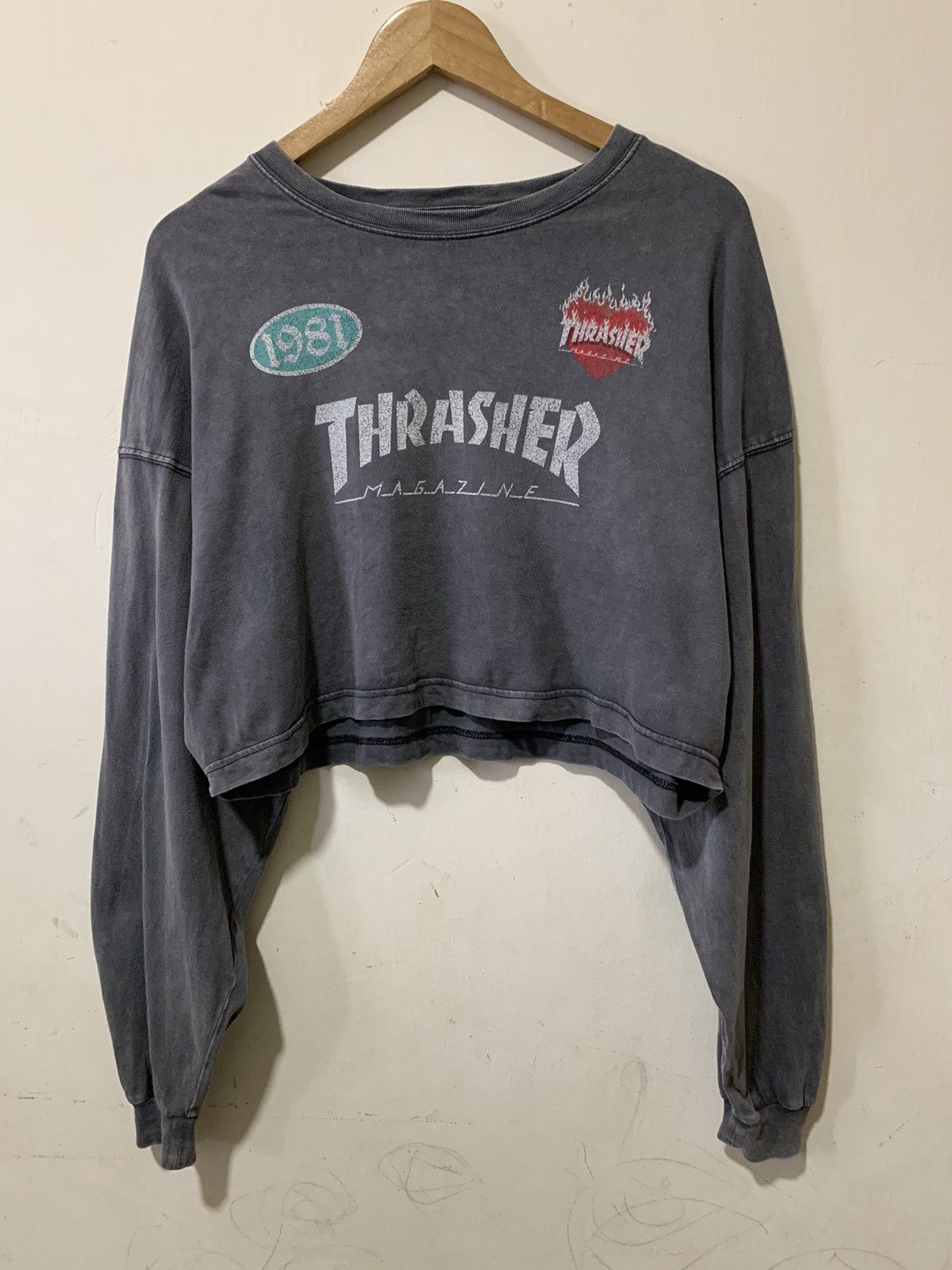 Thrasher Vintage Grey Crop top trasher t shirt big logo Size ONE SIZE - 3 Thumbnail