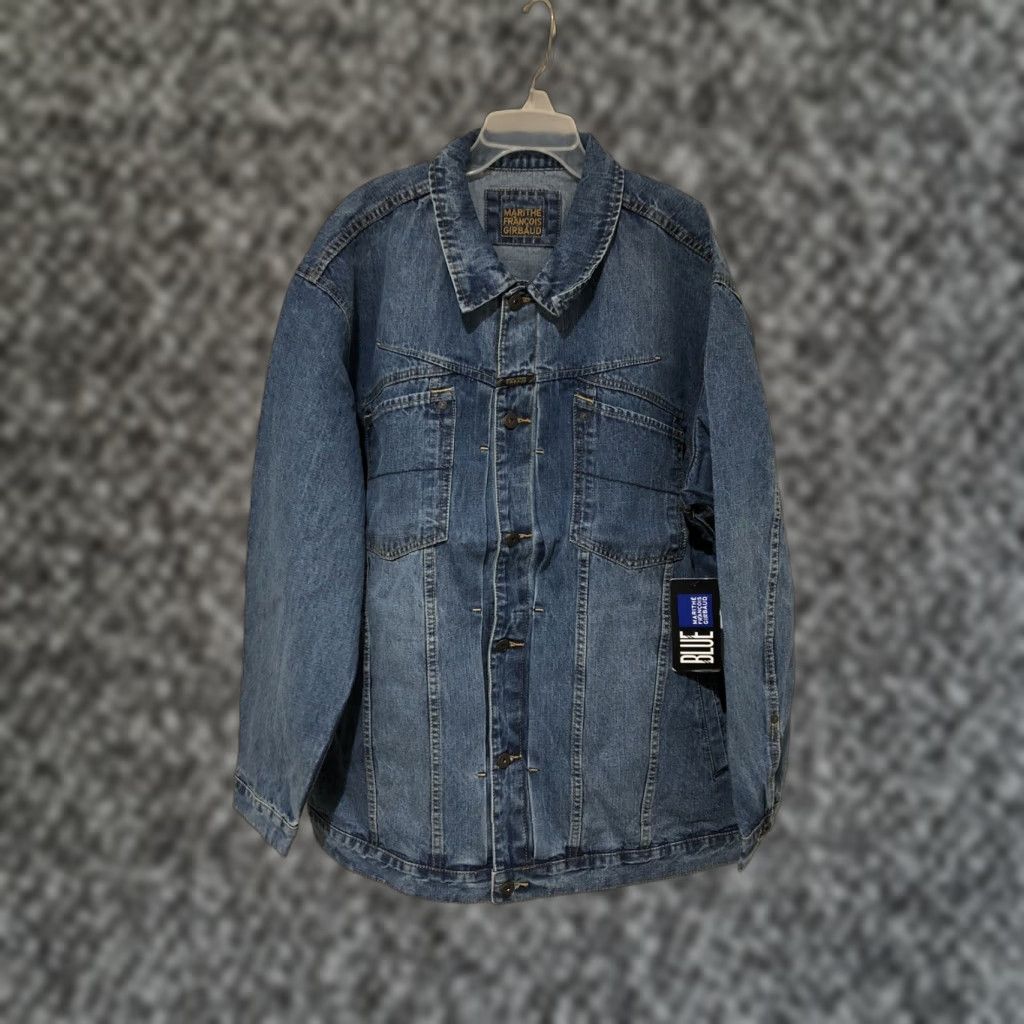 Denime VINTAGE Marithe Francois Girbaud X Front Blue Denim Jean Jacket 3XL NWT Men Jacket Vintage 90s Biker Hip Hop Motorcycle Denim Jacket Blue Size US 39 - 1 Thumbnail