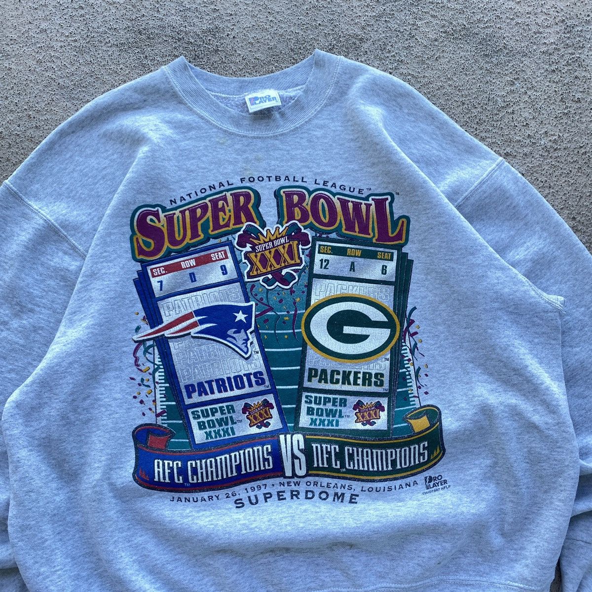 NFL × Vintage Vintage 1997 SuperBowl 31 XXXI Patriots Packers Sweatshirt Size US XL / EU 56 / 4 - 3 Thumbnail