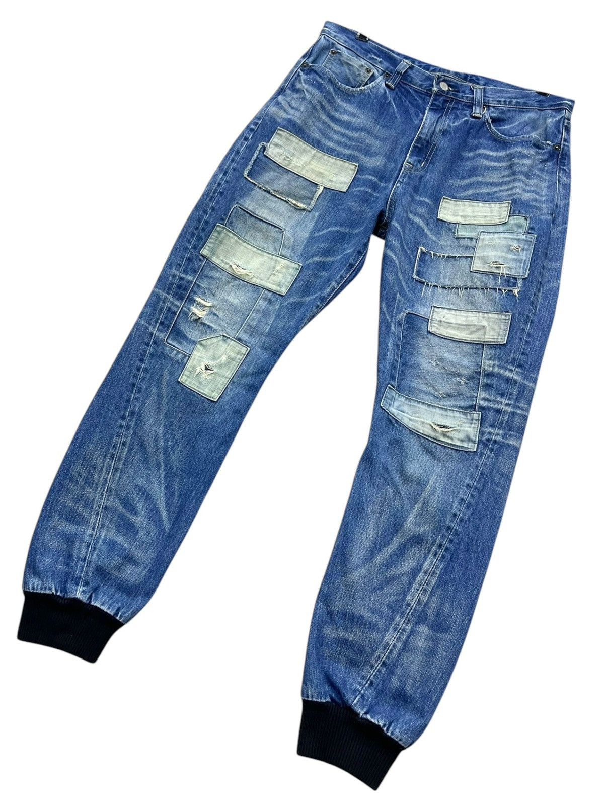 Japanese Brand Grunge Boro Patchwork Distressed Hybrid Denim Jogger RARE Size US 32 / EU 48 - 5 Thumbnail