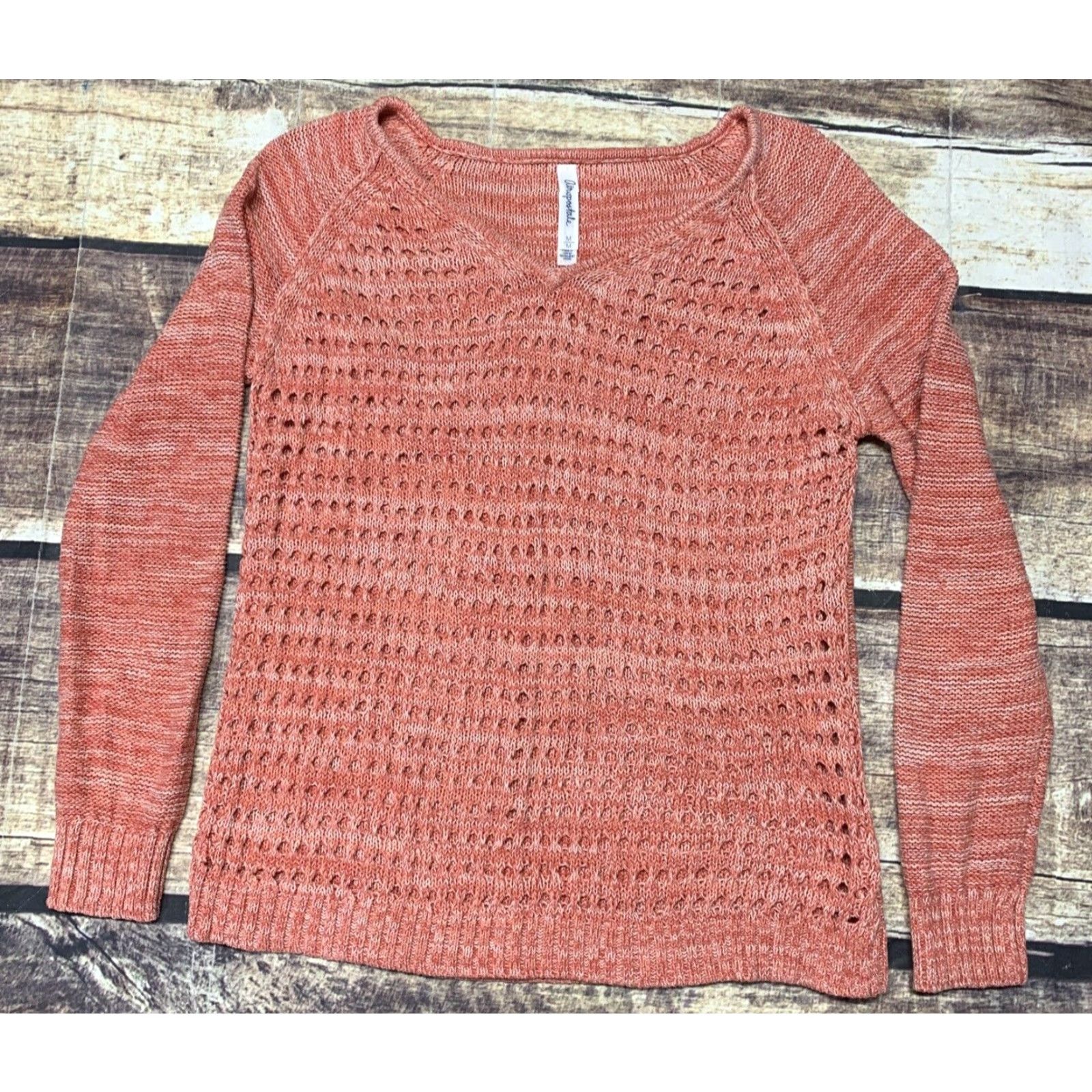 Aeropostale Aeropostale Pullover Sweater Women M Peachy Pink White Open Holes Front Design Size M / US 6-8 / IT 42-44 - 5 Thumbnail