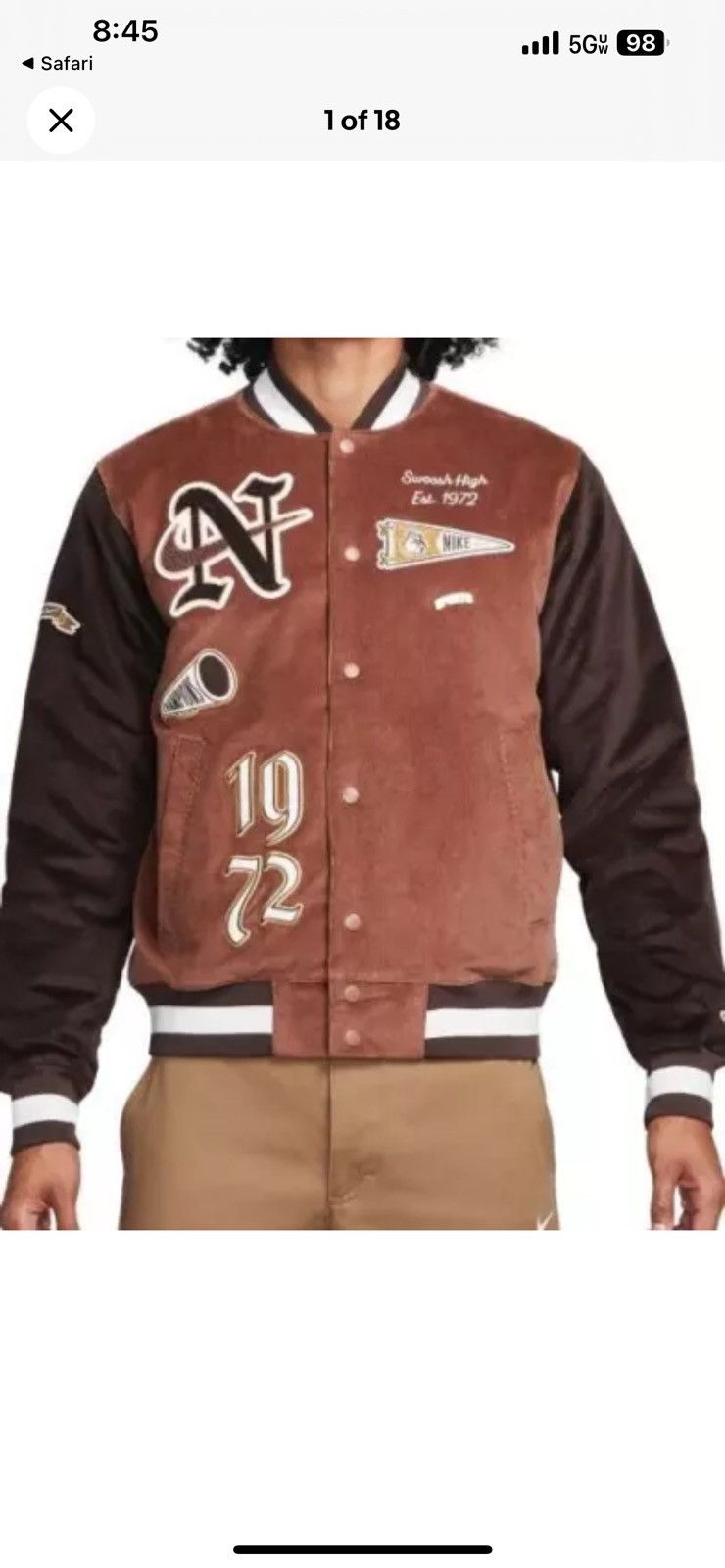 Nike NIKE Varsity Bomber Jacket Large Mens Letterman Patch Snap Size US XL / EU 56 / 4 - 9 Thumbnail