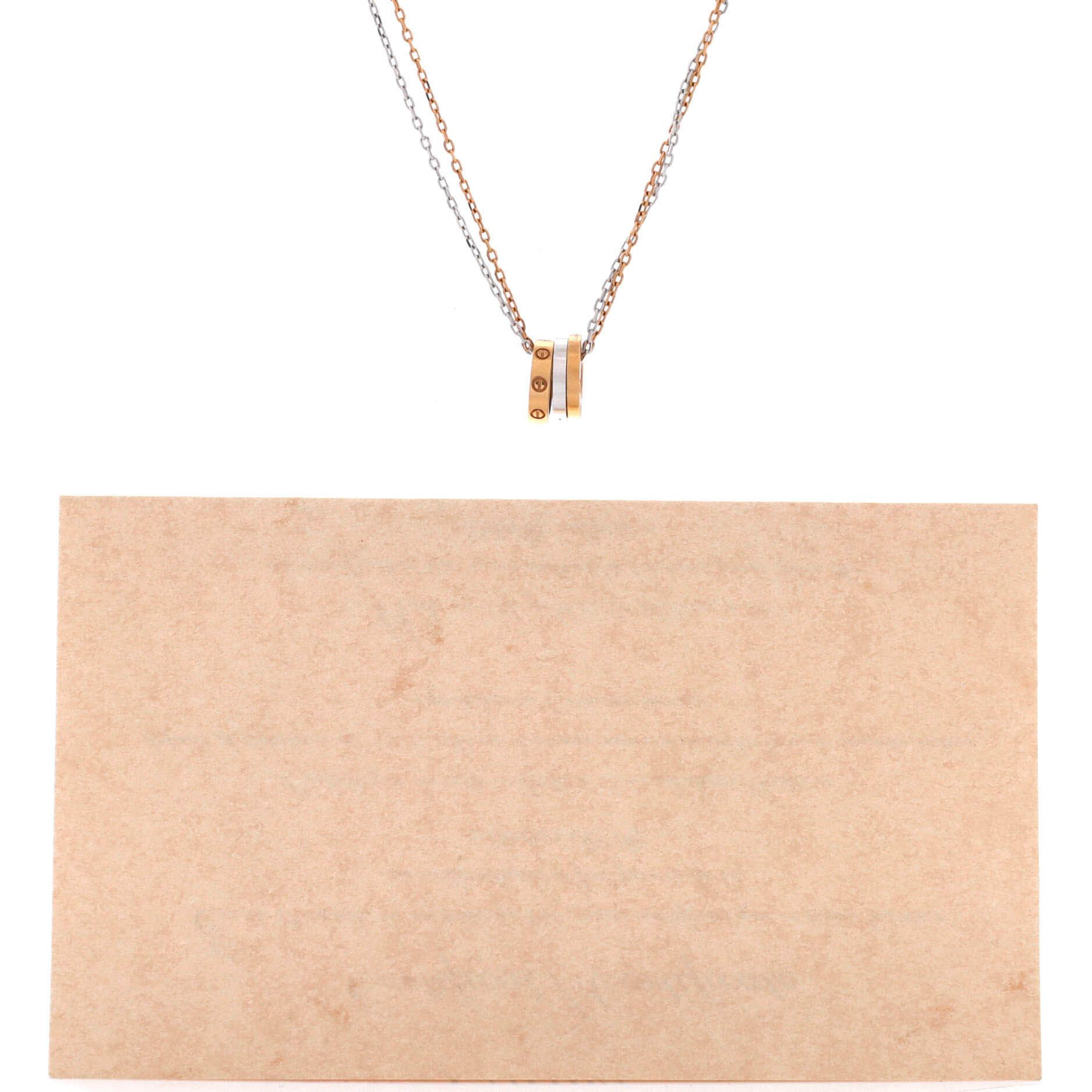 Cartier Love 3 Ring Pendant Necklace 18K Rose Gold and 18K White Gol Size ONE SIZE - 1 Thumbnail