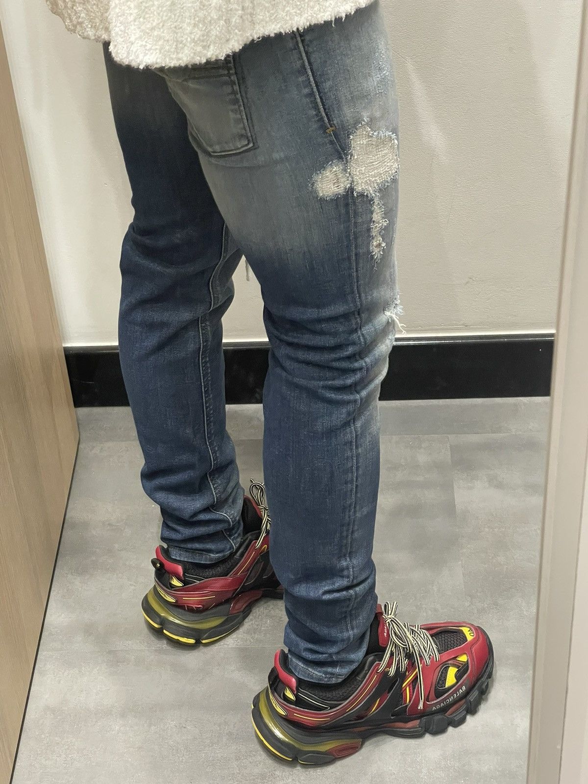 Diesel Diesel SLEENKER Distressed Multi Indigo Denim Pants Size US 31 - 9 Thumbnail