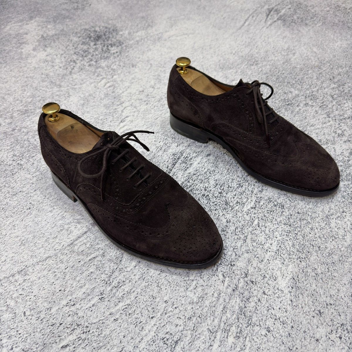 Floris Van Bommel Dark Brown Suede Oxfords Brogues US8 UK7H