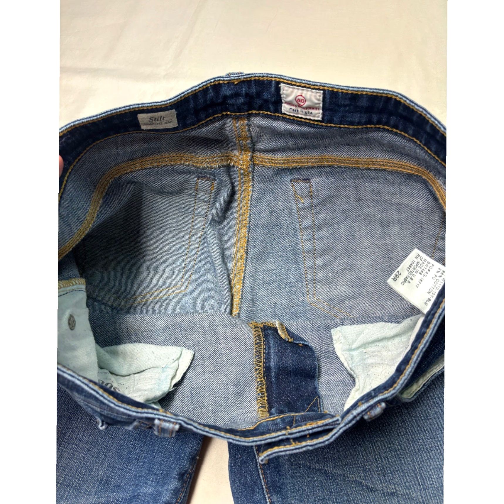 Vintage AG Adriano Goldschmied Stilt Jeans Blue Wash 29R L29 Made USA Slim Straight 5-Pocket Cotton Blend Stretch Womens Denim Size 24" / US 00 / IT 34 - 4 Thumbnail