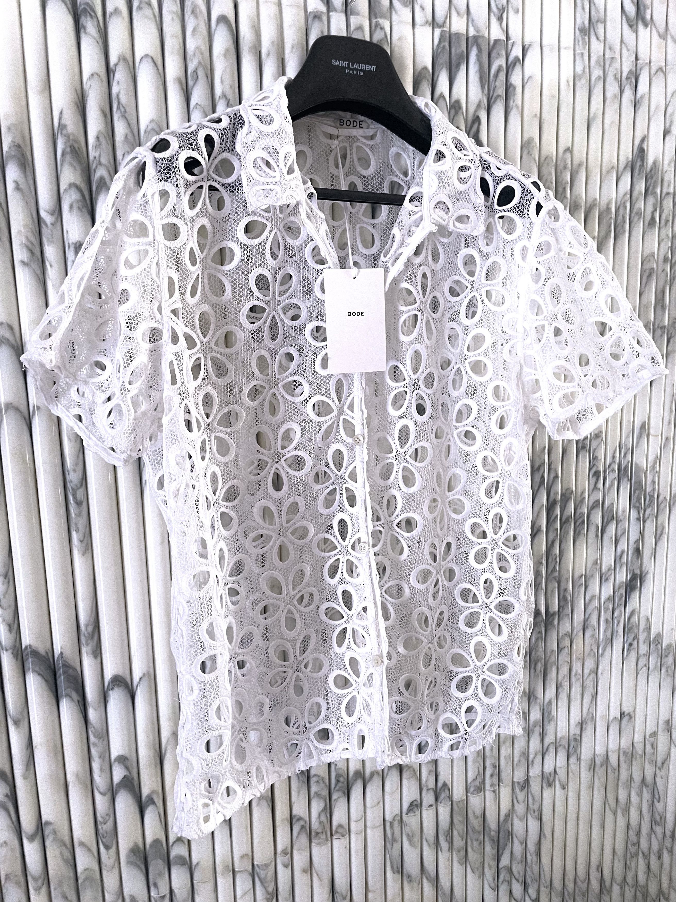 Bode BNWT PRIMROSE SUMMER DAISY FLORAL LACE BOWLING SHIRT Size US L / EU 52-54 / 3 - 3 Thumbnail