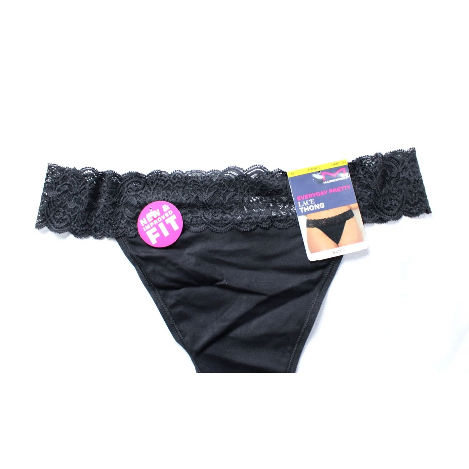 Vintage Maidenform Women's Lightweight Microfiber Lace Thong DH3 Black Medium Size ONE SIZE - 2 Thumbnail