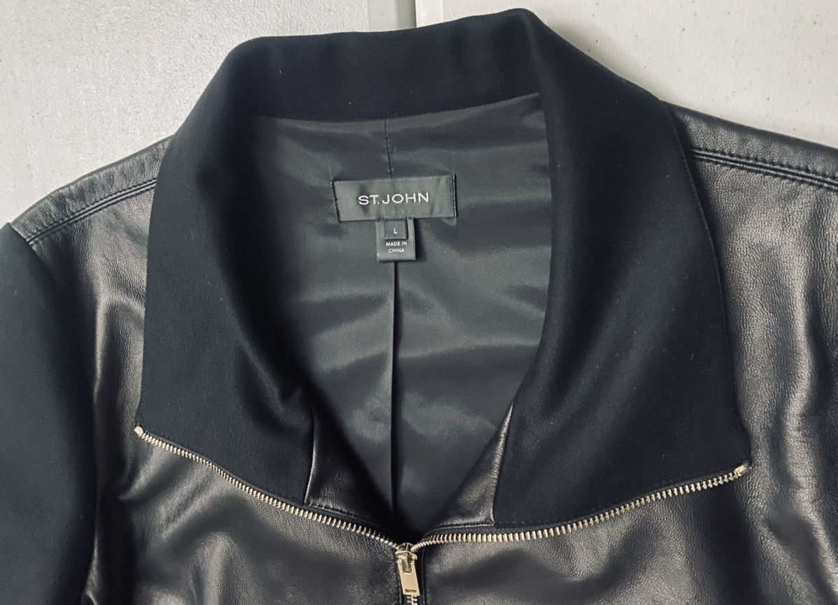 St. John St. John Black Napa Leather Funnel Neck Jacket Lg Size L / US 10 / IT 46 - 2 Thumbnail