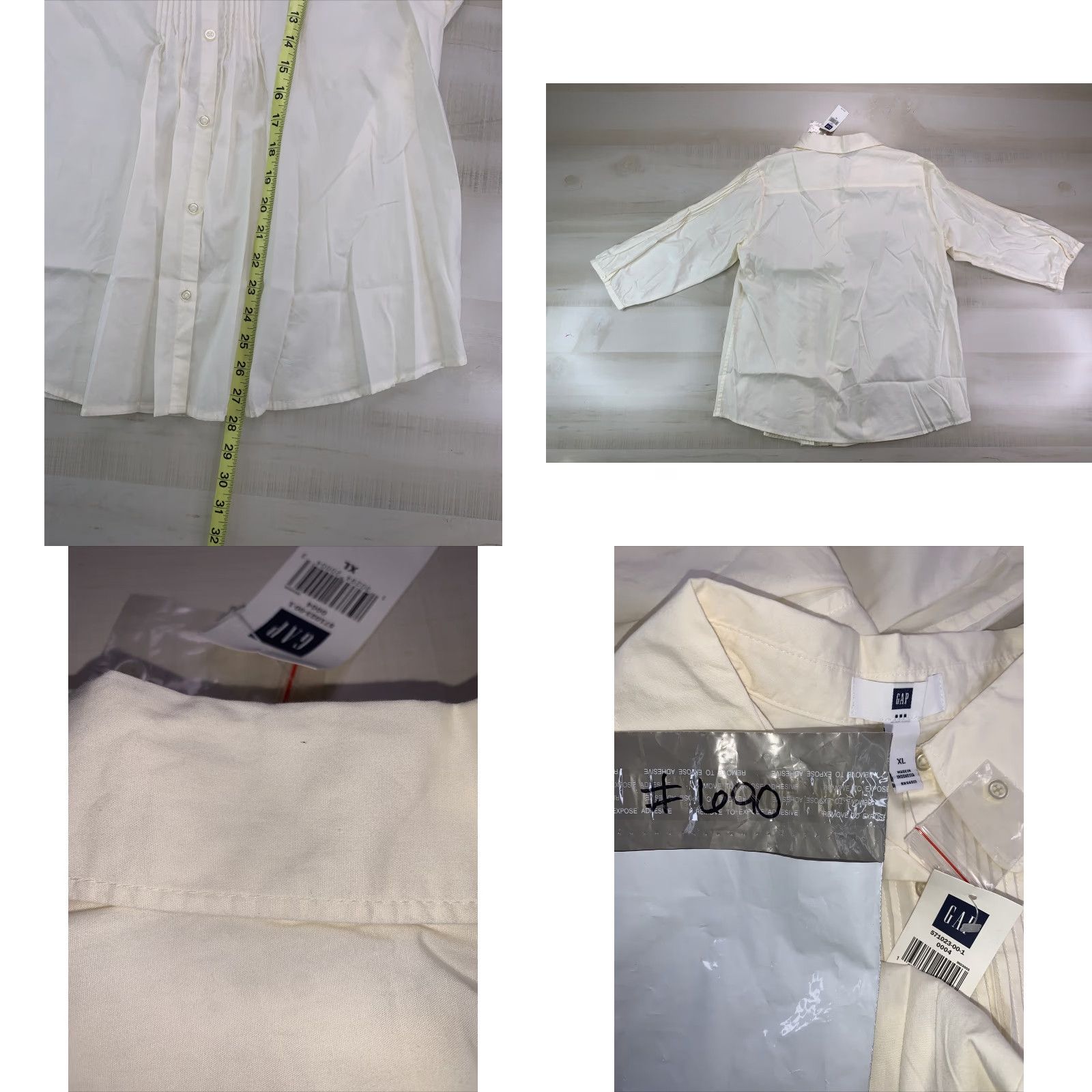 Gap Gap Womens Ivory Pleated Front/Sleeve 3/4 Sleeve SZ XL NWD-#690 Shirt Womens XL Ivory Pleated Front/Sleeve 3/4 Sleeve Gap Size XL / US 12-14 / IT 48-50 - 8 Thumbnail