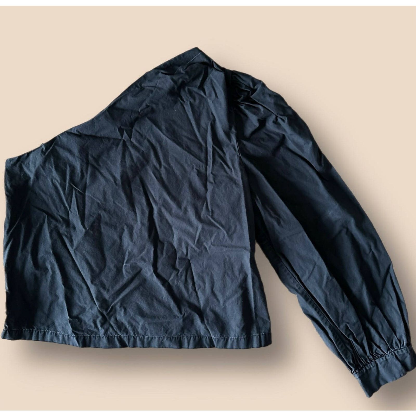 Frame FRAME Black One Shoulder Long Sleeve Cotton Blouson Top Sz M Size M / US 6-8 / IT 42-44 - 4 Thumbnail