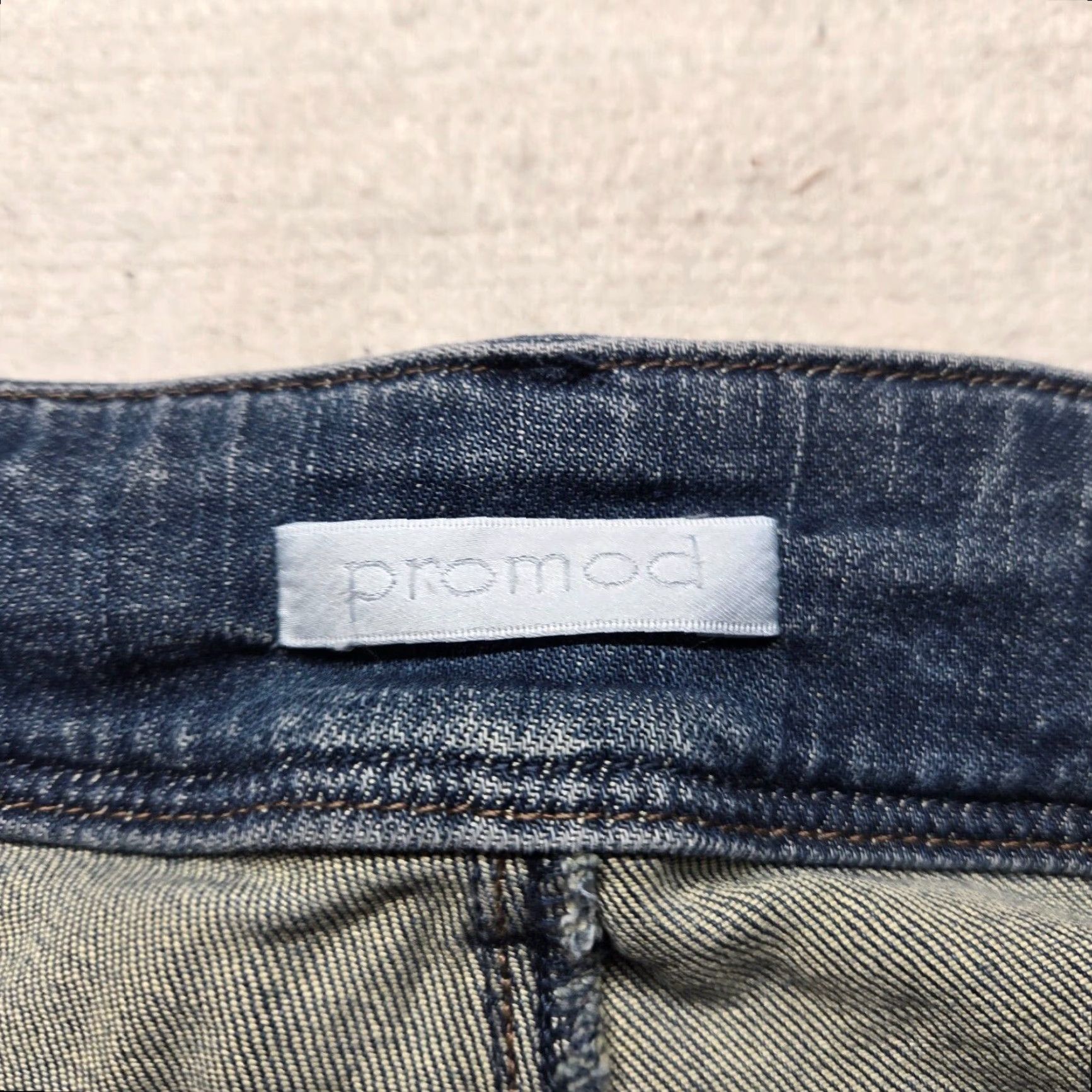 Denime Promod Jeans Women's Low-Rise Stretch Distressed Blue Denim Size 12 Regular 5-Pocket Straight Fit Size 34" / US 12 / IT 48 - 3 Thumbnail
