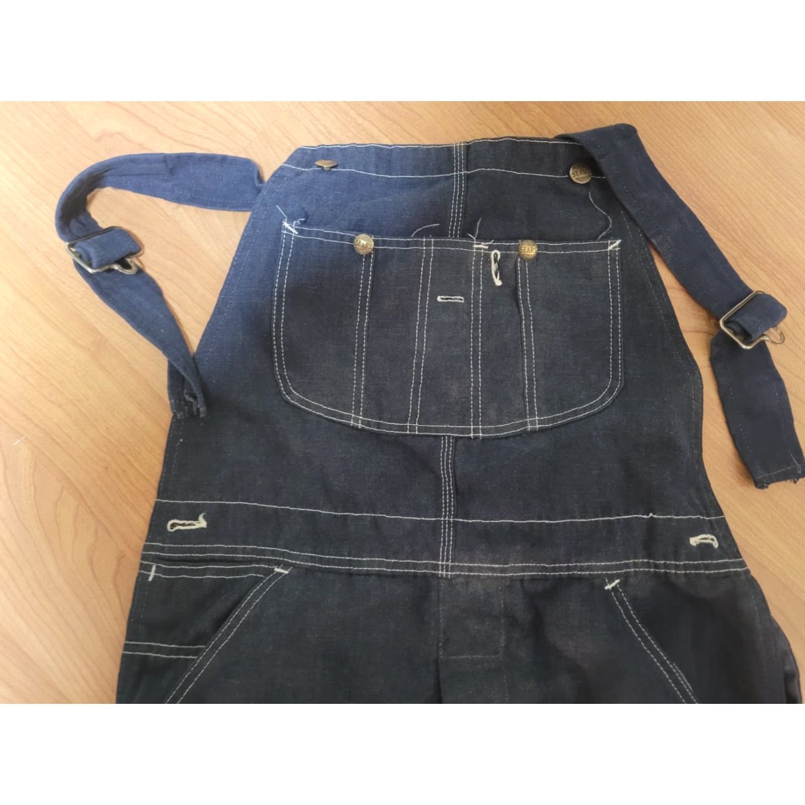 Sears VINTAGE Sears Overalls Mens 34X31 Blue Denim Dark Wash USA Carpenter Size US 35 - 2 Thumbnail
