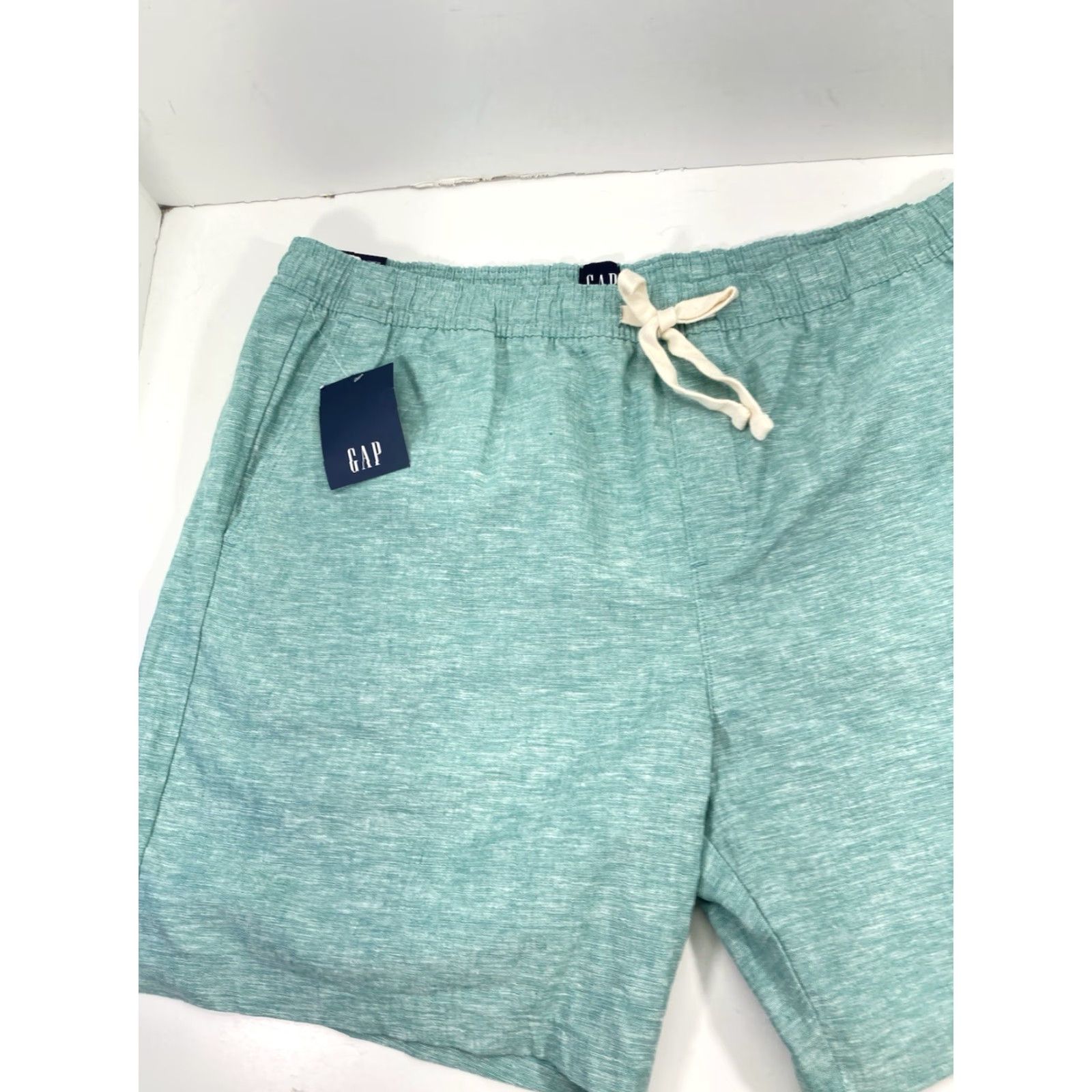 Gap Gap Shorts Men 2XL Green Linen Cotton Elastic Waist Drawstring Pockets Chino 42X10 Regular Pockets Size US 39 - 7 Thumbnail