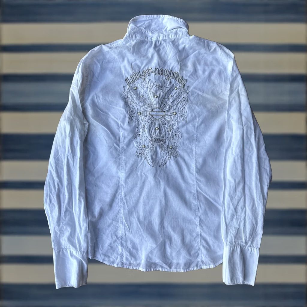 Harley Davidson VINTAGE Harley-Davidson Pearl Snap Shirt Women’s M Rhinestone Embroidered 90s Casual Button-Up Sweatshirt? Size M / US 6-8 / IT 42-44 - 1 Thumbnail