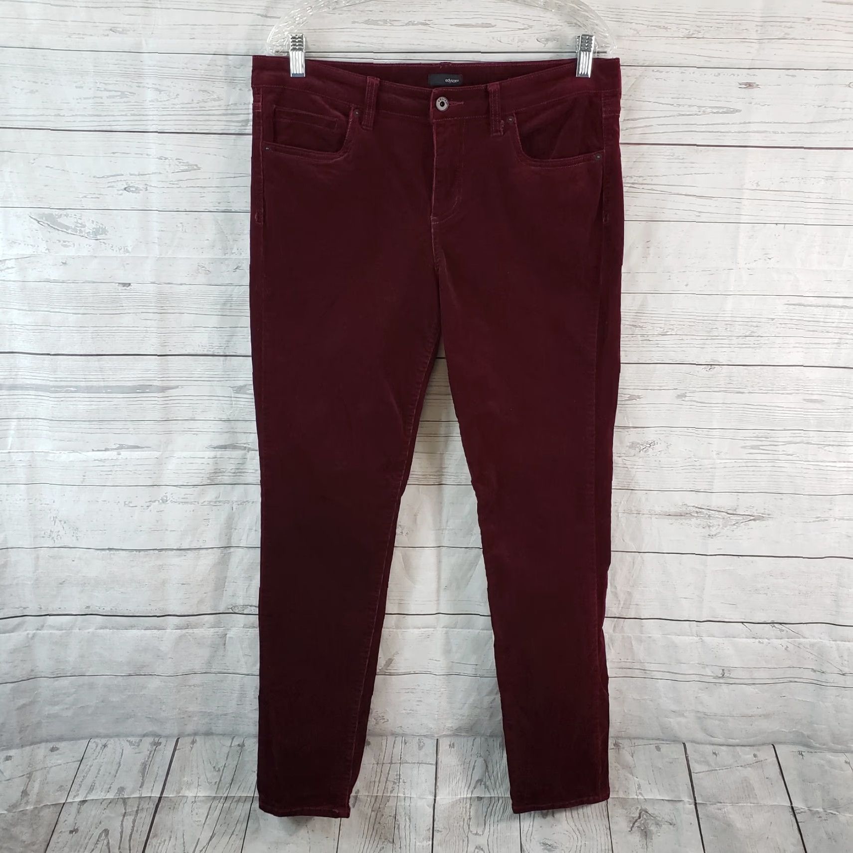 Vintage Edyson Womens Skinny Corduroy Pants Sz 31 Red Mid Rise Cotton Blend Pant Womens Size 24" / US 00 / IT 34 - 2 Thumbnail