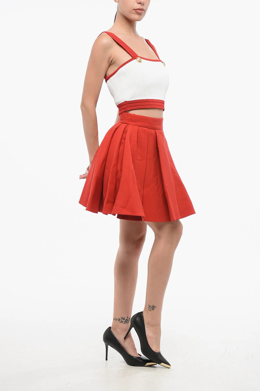 Balmain og1mm0326 Flared Wool Skirt in Red Size 38" / US 16 / IT 52 - 4 Thumbnail