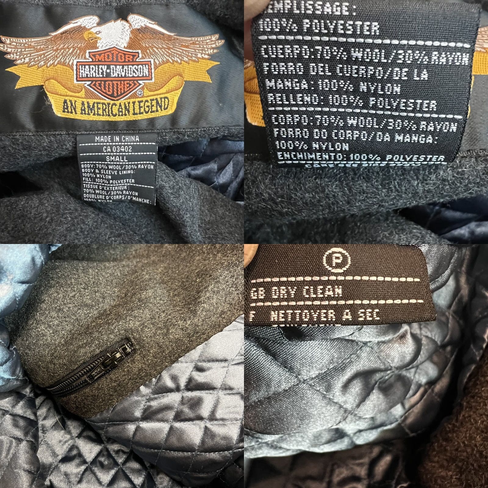 Harley Davidson Harley-Davidson Wool Blend Short Moto Jacket Womens Small Gray Quilt Lining Borderless? Size 28" / US 6 / IT 42 - 8 Thumbnail