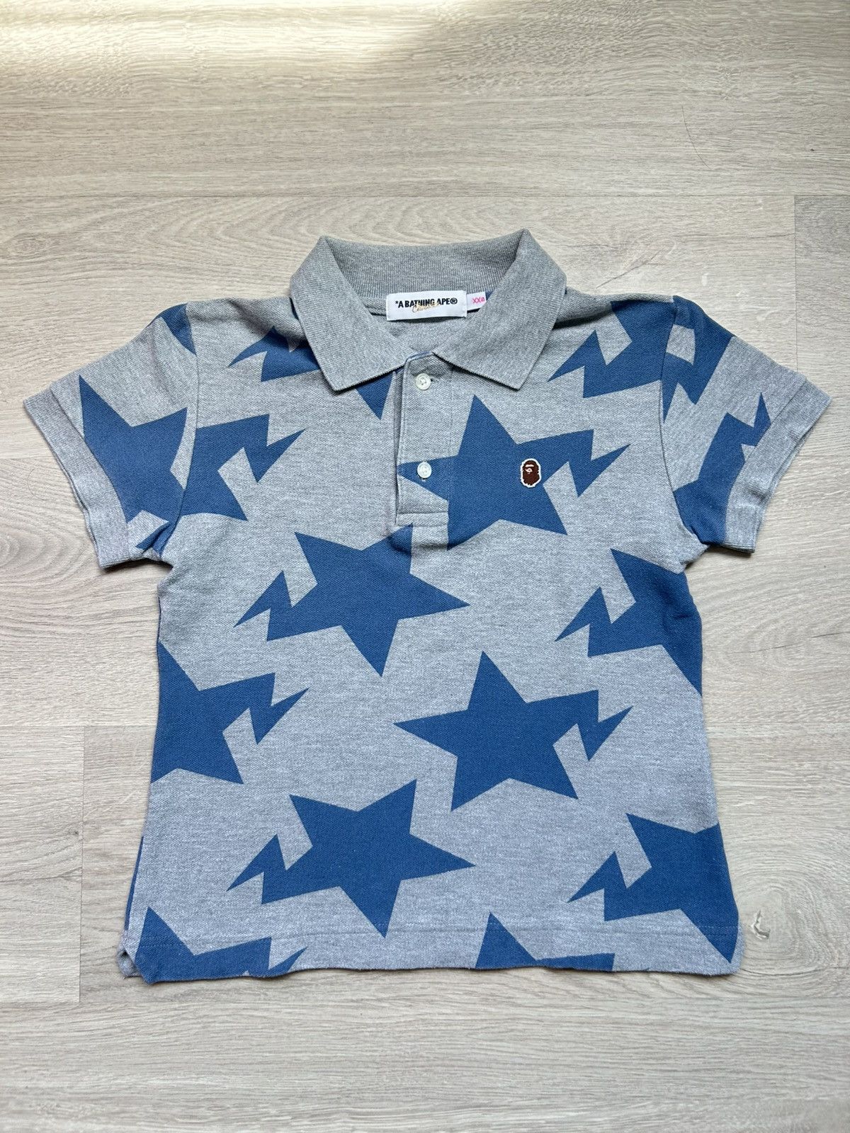 Bape Bape Sta Pattern Blue Grey Polo [Size XXS] Size XXS / US 00 / IT 34 - 1 Thumbnail