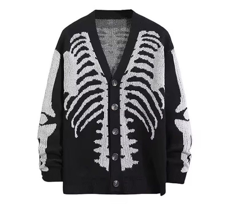 Japanese Brand Skeleton Print Cardigan Size US XL / EU 56 / 4 - 4 Thumbnail