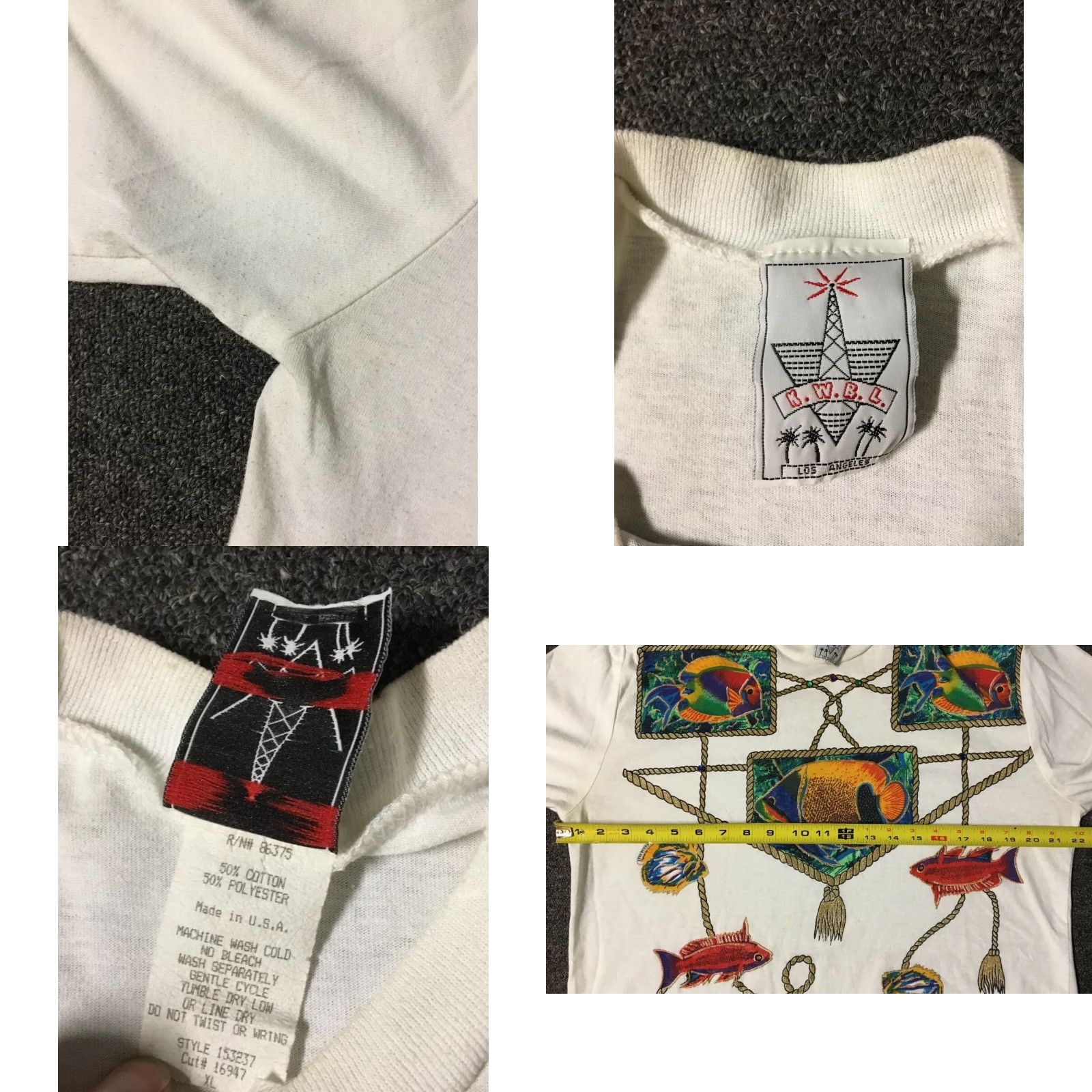 Vintage VINTAGE KWBL Los Angeles Fish Shirt XL White USA Sailing Ocean Beach 90s T-Shirt Mens Size US XL / EU 56 / 4 - 8 Thumbnail