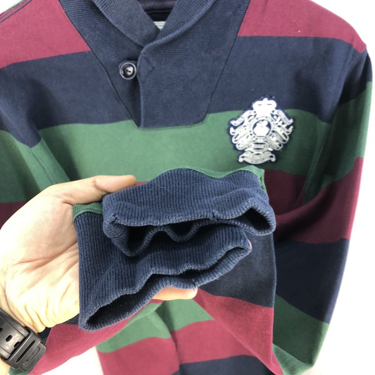 Rugby Ralph Lauren Vintage 2000s Rugby RL 13 Shawl Collar Stripes L/S Shirt Size US L / EU 52-54 / 3 - 8 Thumbnail