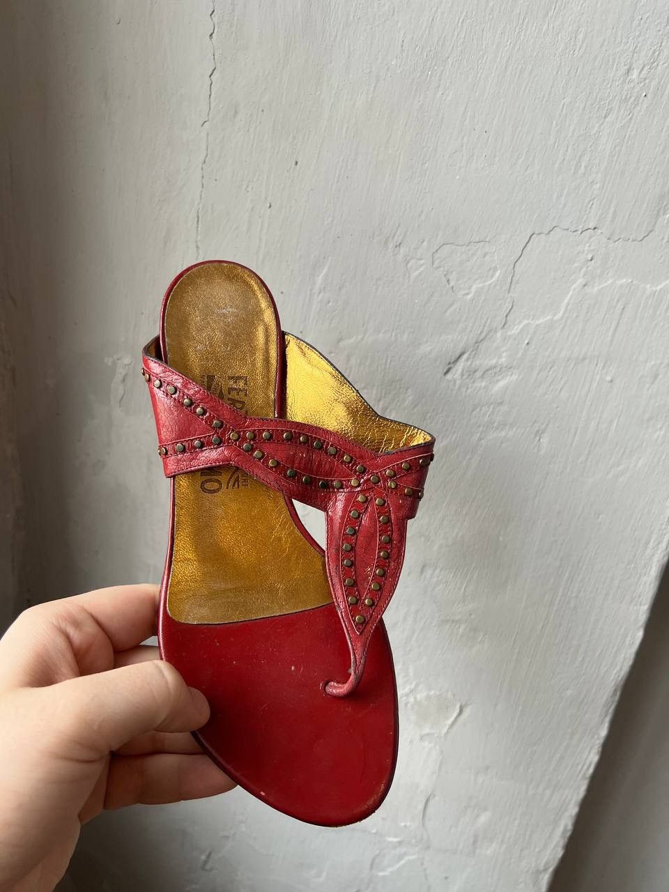 Salvatore Ferragamo SALVATORE FERRAGAMO RED GOLD LEATHER PATERN SLIDE SANDALS 38 Size US 8 / IT 38 - 5 Thumbnail